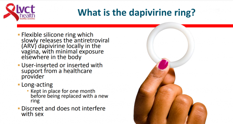 A hand showing a dapivirine ring